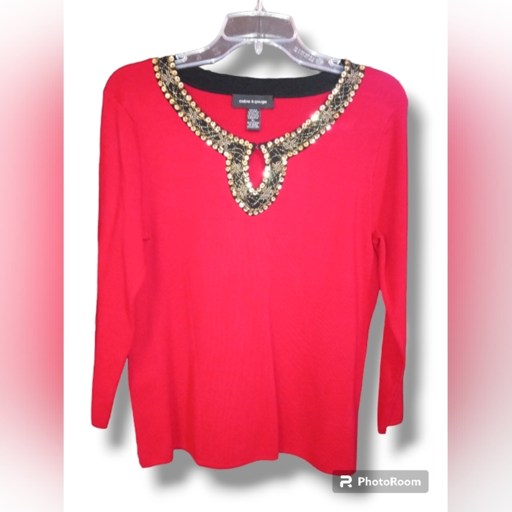 Cable and Gauge Red Quarter Sleeve Blouse